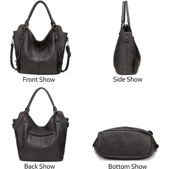 2 Pcs Tote Bag PU Leather Shoulder Bags Fashion Hobo Bags Large Purse Handbags - Picture 2 of 6